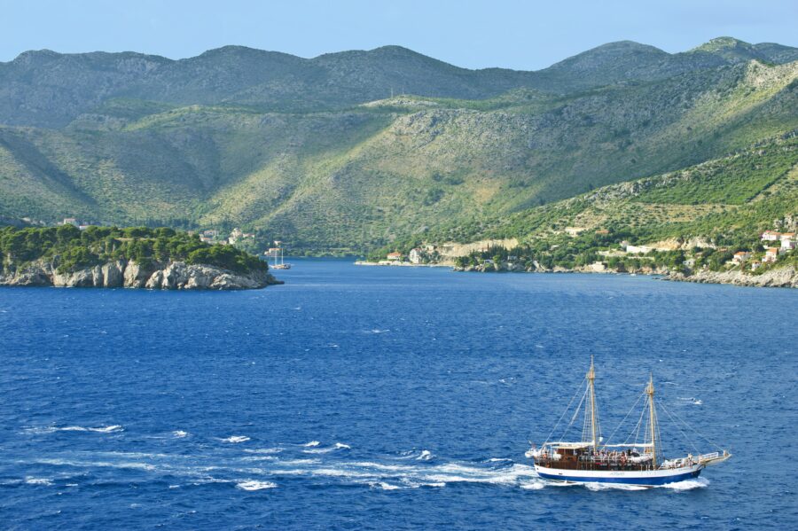 Dubrovnik Bay with boat. Travel Escapes