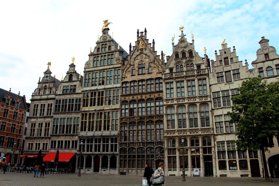 Grote Markt, Antwerp's historic central square, with its ornate guildhalls and City Hall. Visit Antwerp on our Springtime Fjordland Cruise from Belfast.
