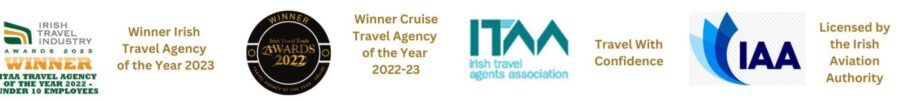 Logos outlining Travel Escapes credentials with Travel Agency of the Year award and Cruise Agent of the Year