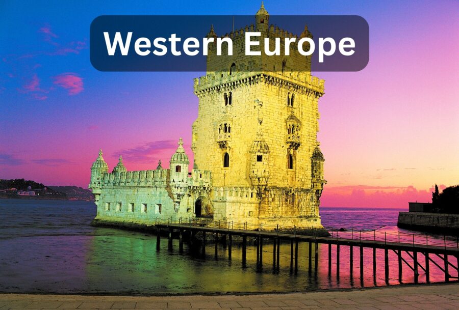 Lisbon's Belem Tower at dusk, included in Travel Escapes' France, Spain, and Italy tours