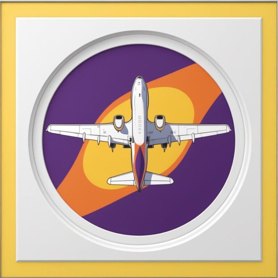A plane flying over a purple and orange sky, highlighting the spirit of adventure.